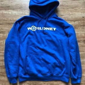Unisex Large, blue, “worldnet” hoodie